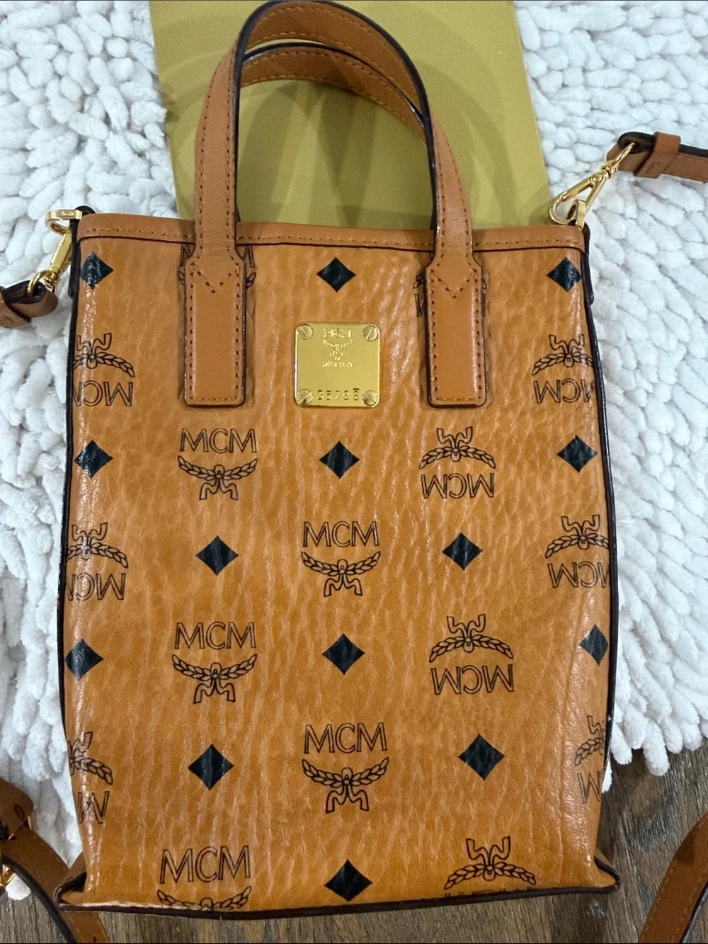 MCM Cognac Visetos Small Top-Handle Crossbody